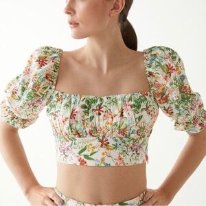 & Other Stories 100% Linen Sz 2 Multicolor Floral Puff Sleeve Blouse